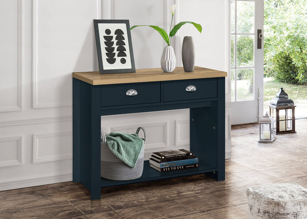 Highgate 2 Drawer Console Table - Navy & Oak