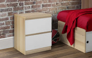 Jupiter 2 Drawer Bedside Table - White/Oak