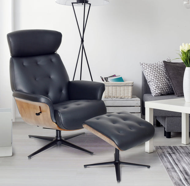 Nordic Leather Swivel Recliner & Footstool