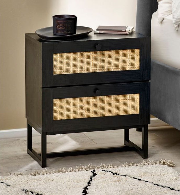 Padstow 2 Drawer Bedside Table - Black