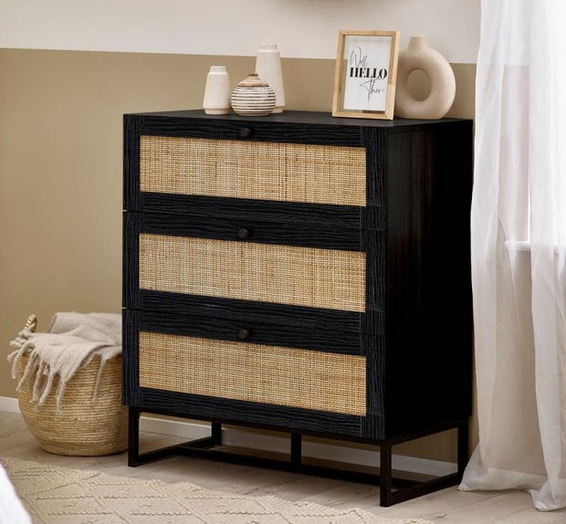 Padstow 3 Drawer Chest of Drawers - Black