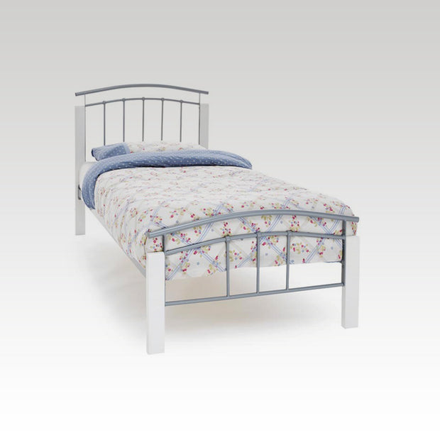 Tetras Single Metal Bed Frame in White & Silver