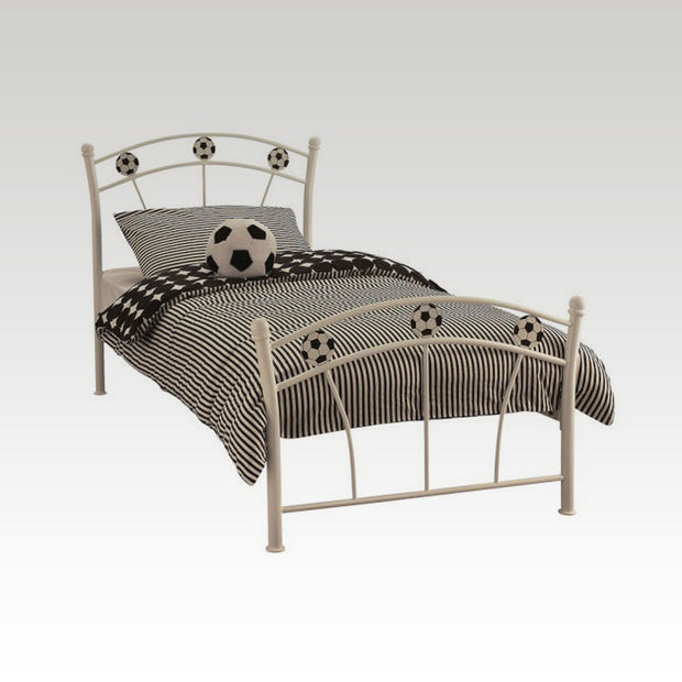 Soccer Single Metal Bed Frame in White