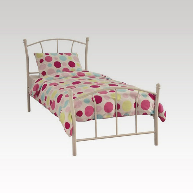 Penny Single Metal Bed Frame in White Gloss