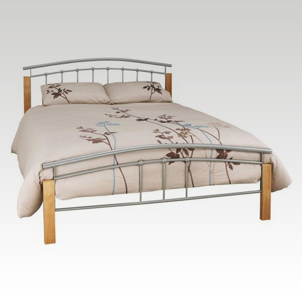Tetras Small Double Metal Bed Frame in Beech & Silver